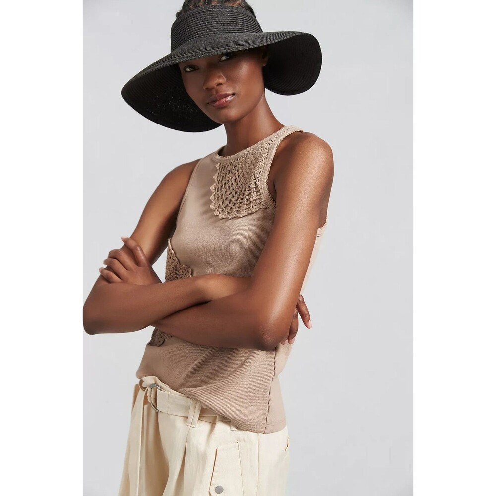 Anthropologie By Crochet Tank Blouse Top Taupe Lace Shirt Sleeveless M 261152